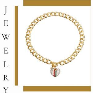 Rhinestone Striped Heart Toggle Necklace